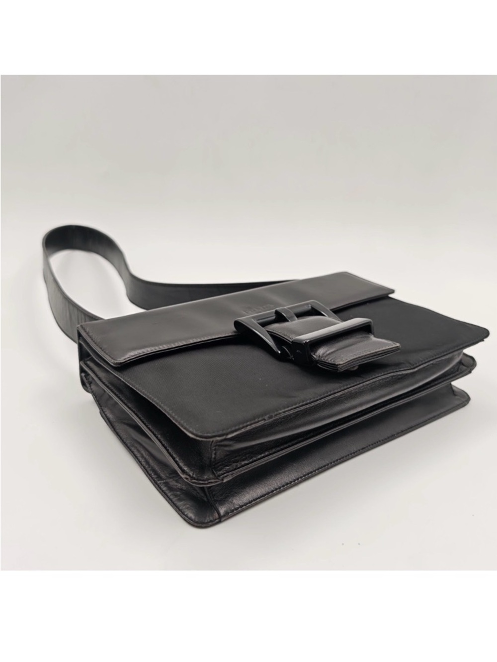 Prada Black Nylon Logo Plaque Shoulder Bag - Picture 8 of 11